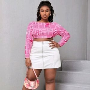 Plus Polka Dot Backless‎ Crop Tee